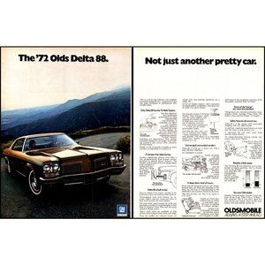 1972 Oldsmobile Delta 88 Sedan 2 Page Vintage Print Ad Mountain Range Wall Art